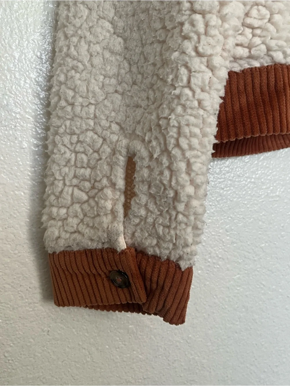 Carter's Cream Sherpa Puffer Jacket with Brown Corduroy Accents Girl’s S 6-7